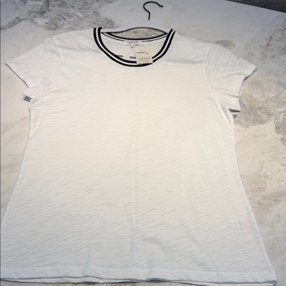 Goldie White Tee with Black Trim